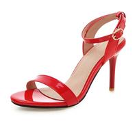 Qynthra Sandales Style Doux Femme Stiletto Bout Ouvert Bride Cheville Sandales À Talons À Brides Chaussures Décontractées pour Rendez-Vous Et Port Quotidien Fini Verni,Rouge,35 EU