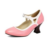 Qynthra Talons Bride Cheville 7cm Talon Bloc Mary Jane Escarpins Deux Tons Bloc Couleurs Bout Rond pour Tenue Formelle,Rose,40 EU
