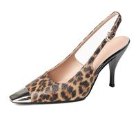 Qynthra Talons Compensés Large Fit Femme Imprimé Léopard Cuir Verni Bout Pointu Pointe Métal Talons Hauts Escarpins Courts Confortable Design pour Travail de Bureau de la Mariée,Leopard 6cm,39 EU