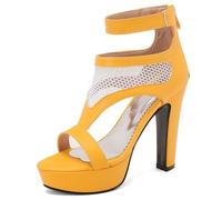 Qynthra Talons Plateforme Grandes Tailles Talon Bloc Bout Ouvert Bride Cheville Zip Arrière Sandales Habillées pour Largeur Confortable Et Longue Station Debout Confort Tailles,Jaune,41 EU