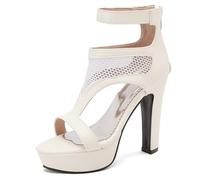 Qynthra Talons Plateforme Grandes Tailles Talon Bloc Bout Ouvert Bride Cheville Zip Arrière Sandales Habillées pour Largeur Confortable Et Longue Station Debout Confort Tailles,Blanc,49 EU