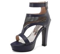 Qynthra Talons Plateforme Grandes Tailles Talon Bloc Bout Ouvert Bride Cheville Zip Arrière Sandales Habillées pour Largeur Confortable Et Longue Station Debout Confort Tailles,Bleu,38 EU