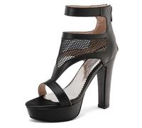 Qynthra Talons Plateforme Grandes Tailles Talon Bloc Bout Ouvert Bride Cheville Zip Arrière Sandales Habillées pour Largeur Confortable Et Longue Station Debout Confort Tailles,Noir,44 EU