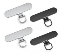 Qyoocom Patch Cordon Téléphone Portable 0.4mm Acier Inoxydable, Attache Téléphone Universel Lot de 4, Languette Attache Téléphone Anti-Rayure Sans Colle Noir Argent