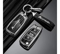 QYPLKJHG Coque de Clé de Voiture pour Citroen C3 Aircross 2021-2023, Housse de Protection Coque Clé avec Porte-Clés Coque Boîtier Clef de Telecommande TPU Étui de Clé Carte Auto Accessoires,C-Black