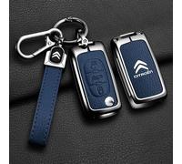 QYPLKJHG Coque de Clé de Voiture pour Citroen C3 Picasso 2008-2013, Housse de Protection Coque Clé avec Porte-Clés Coque Boîtier Clef de Telecommande Cuir Étui de Clé Carte Auto Accessoires,D-Blue-3