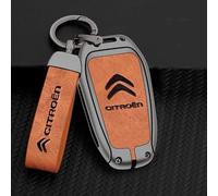 QYPLKJHG Coque de Clé de Voiture pour Citroen C5 Aircross 2017-2022, Housse de Protection Coque Clé avec Porte-Clés Coque Boîtier Clef de Telecommande Cuir Étui de Clé Carte Auto Accessoires