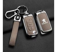 QYPLKJHG Coque de Clé de Voiture pour Peugeot RCZ 2010-2013, Housse de Protection Coque Clé avec Porte-Clés Coque Boîtier Clef de Telecommande Cuir Étui de Clé Carte Auto Accessoires,D-Beige 1