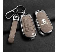 QYPLKJHG Coque de Clé de Voiture pour Peugeot RCZ 2010-2013, Housse de Protection Coque Clé avec Porte-Clés Coque Boîtier Clef de Telecommande Cuir Étui de Clé Carte Auto Accessoires,B-Beige 1