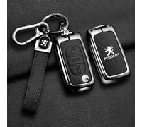 QYPLKJHG Coque de Clé de Voiture pour Peugeot RCZ 2010-2013, Housse de Protection Coque Clé avec Porte-Clés Coque Boîtier Clef de Telecommande Cuir Étui de Clé Carte Auto Accessoires,D-Black 1