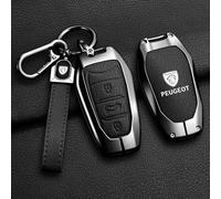 QYPLKJHG Coque de Clé de Voiture pour Peugeot RCZ 2010-2013, Housse de Protection Coque Clé avec Porte-Clés Coque Boîtier Clef de Telecommande Cuir Étui de Clé Carte Auto Accessoires,A-Black 1