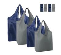 QYRDBGY Lot de 4 Sacs de Courses Pliables Réutilisables - 56x69cm & 46x66cm (L/XL) - Léger & Résistant - Bleu/Gris - Écologique pour Supermarché