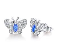 QYRKYP Boucles D'Oreilles18K Placage D'Or 925 Sterling Argent Butterfly Studing Boucles D'Oreilles Colombées Cubic Zirconia D'Oreilles Hypoallergéniques Bijoux Pour Femmes Et Filles,Sapphire 2