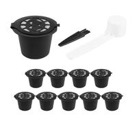 Qyrugcxs 10 PièCes Filtres à Capsules de Café Rechargeables RéUtilisables pour avec CuillèRe Brosse Accessoires de Cuisine Filtre à Café Noir
