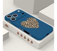 QYSFriday Coque compatible avec iPhone 16 Pro Max, motif léopard mignon et cœur, cadre souple, protection intégrale de l'objectif de l'appareil photo, coque de téléphone fine antichoc bleu foncé