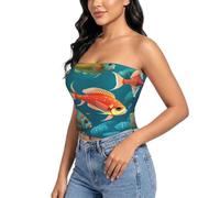 QYUHBNS Chemisier d'été sans bretelles avec imprimé poisson sous-marin, doux et extensible sans manches, dos nu, Noir , XL