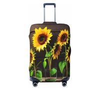 QYUHBNS Housse de valise élastique avec imprimé trois tournesols sur bois, lavable, légère, tendance (S-XL), Noir , S