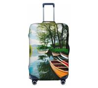 QYUHBNS Housse de valise élastique lavable légère et tendance Motif lac avec bateaux, canoës, parc, S-XL, Noir , XL