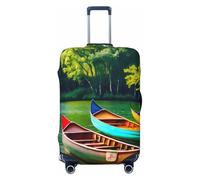 QYUHBNS Housse de valise élastique lavable légère et tendance Motif lac avec bateaux, canoës, parc, S-XL, Noir , XL