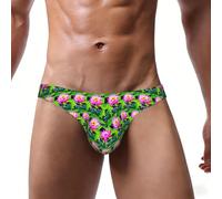 QYUHBNS Slip de bikini extensible pour homme avec imprimé fleurs de lotus, élégant et confortable avec large ceinture, Noir , XXL