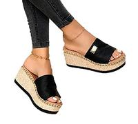 qyy Femmes Vintage Sandale Compensé Mules d'été Plateforme Plage Pantoufles Bout Ouvert Chaussure Sandale Mode Espadrille Mule Slip-on Pantoufles Respirantes