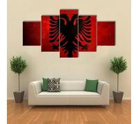 QYYAMDEQ Tableau Murale Decoration 5 Panneau Drapeau de l'Albanie Mural Art Peinture Photos Bureau À Domicile Bain Grand Tableau Decoration Poster Mural Xxl 200X100
