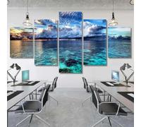 QYYAMDEQ Tableau Murale Decoration 5 Panneau Paysage de plage nuageux Mural Art Peinture Photos Bureau À Domicile Bain Grand Tableau Decoration Poster Mural Xxl 200X100