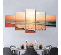 QYYAMDEQ Tableau Murale Decoration 5 Panneau Plage thaïlandaise au lever du soleil Mural Art Peinture Photos Bureau À Domicile Bain Grand Tableau Decoration Poster Mural Xxl 200X100