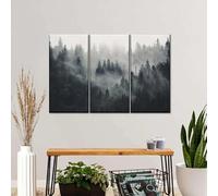 QYYAMDEQ Tableau Triptyque Mural Tableau Deco Forêt brumeuse, montagne Tableau Moderne 3 Parties Imprimée Sur Tableau Cuisine D'Œuvres D'Art Pour Le Bureau À Domicile Décoration