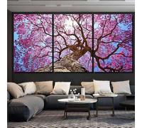 QYYAMDEQ Tableau Triptyque Mural Tableau Deco Grand cerisier en fleurs Rose Sakura Tableau Moderne 3 Parties Imprimée Sur Tableau Cuisine D'Œuvres D'Art Pour Le Bureau À Domicile Décoration