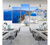 QYYAMDEQ Tableaux Decoratifs Muraux 5 Pièces Impression sur Toile Santorin, mer Égée, Grèce 5 pièce Tableau Toile pour Le Maison,Salon,Chambre,Cuisine Tableau Murale Decoration