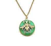 QYYZTHX Brand de Bijoux de Mode européen américain Bee Round Drop Glaze Glaze Green Collier Collier Femme
