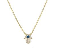 QYYZTHX Nouveau 925 Silver Gold Chain Turkish Evil Eye Hamsa Hand Charm Collier Pavé Big Blue CZ pour Les Femmes Cadeau de Mariage