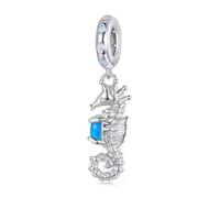 QYYZTHX Opal Sea Horse Dangle Charm Ocean Animal Sea Life Genuine 925 Sterling Silver Compatible with Bracelet
