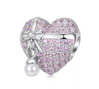 QYYZTHX Pink Sparkling Love Heart Pearl Charm Bead Genuine 925 Sterling Silver Compatible with Bracelet