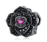 QYYZTHX Sparkling Black Rose Flower Charm Bead Genuine 925 Sterling Silver Compatible with Bracelet