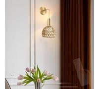 QYYZTQY Adjustable Height Rattan Wall Lamp with Remote Control, USB Rechargeable, 2700K-6500K for Living Room Bedroom Corridor (Black)