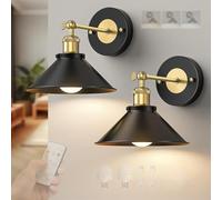 QYYZTQY Battery Operated Light Indoor Lamp with Remote Control Dimmings USB Rechargeable Wall 2700K/4500K/6500K for Living Room Reading Bedroom (Black,2 Packs)