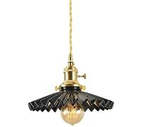 QYYZTQY Black Pleated Ceramics Light with Switch,- Style Lamp, Single Rustic Pendant Chandelier