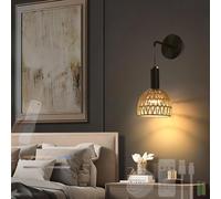 QYYZTQY Boho Rattan Light Wall Lamp - Battery Operated with Dimming and USB Charging for Bedroom, Living Room & Stairs (Black)