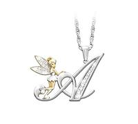 QYYZTQY Collier de fée en Argent Sterling 925 pour Femmes, Joli Cristal ABCDEFGH Lettres Fleur Colliers de fée, Collier fée Clochette, Bijoux de fée, Bijoux fée Clochette
