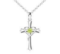 QYYZTQY HOHATech Women Birthstone Cross Pendant Mothers Wife DaughterAAugAPeridot, 18"+2", Silver, Cubic Zirconia Jewelry for Girls