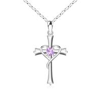 QYYZTQY HOHATech Women Birthstone Cross Pendant Mothers Wife DaughterAJunAAlexandrite, 18"+2", Silver, Cubic Zirconia Jewelry for Girls