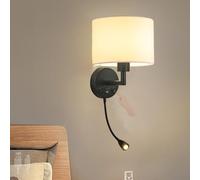 QYYZTQY Indoor Bedside Lamp USB Rechargeable Port with Fabric Lampshade Wall Light ° Rotatable Iron Retro Decorative for Living Room Bedroom (Warm Light,Black+White)