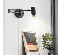 QYYZTQY Indoor Retro with Light Rotatable Wall Iron Aluminium Long Arms Bedside Reading for Bedroom Living Rooms Studys (Black + Gold)