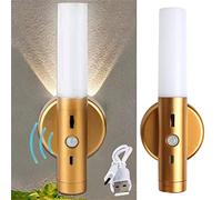 QYYZTQY Motion Sensor Indoor with Battery Operated Dimmable Mounted Socnce USB Rechargeable Cupboard Light Wall Lamp Gold Magnet Night Lights Bedroom Hallway (2 Packs)