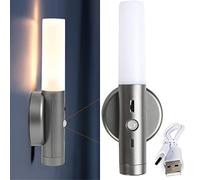 QYYZTQY Motion Sensor Lights Indoor Battery Operated Dimmable Night Light, USB Rechargeable Portable Lampe Auto/on/Off Wall Socnce Cupboard Stairs Bedroom Hallway (Grey,2 Packs)