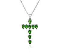 QYYZTQY Pendant Women Pear Cut Natural Chrome Diopside Rhodium Plated 18 inches Cross Chain, Silver, Created Sapphire Jewelry for Girls