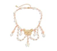 QYYZTQY Pink Bead Golden Hollow Pendant, Y2k Cute Butterfly Gifts Women, Metal, No Gemstone Jewelry for Girls