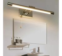 QYYZTQY Silver Bathroom with Pull Cord Lamp Mirror Waterproof Iron Acrylic Wall 240° Rotatable Minimalist Long for Restaurant Hotel Living Room (35cm,White Light)